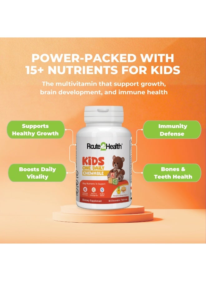 Route2Health Multivitamins for Kids – 30 Chewable Tablets, Pineapple & Orange Flavor – Essential Nutrients: Vitamins A, C, D3, E, B6, B12, Calcium, Zinc, & Magnesium for Growth & Immunity - Image 2